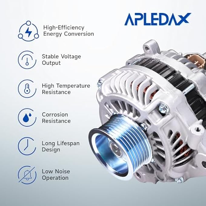 APLEDAX High Output Alternator For/Honda Civic 2006 2007 2008 2009 2010 2011 L4 1.8L, 80A 12V CW 7-Groove Pulley Upgraded 31100RNAA01 11176 31100-RNA-A01 - Image 2