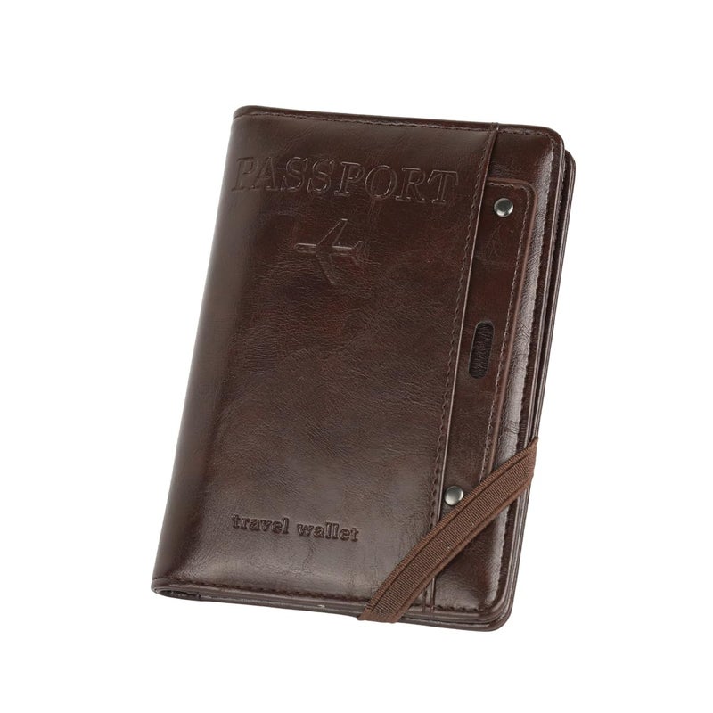 ELEPHANTBOAT® Passport Cover & Travel Organizer Premium PU Leather Passport Holder with Multi-Card Slots, Matte Clear ID Window, Elastic Strap Security & Stylish Embossed Design - Image 1