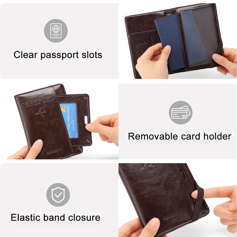 ELEPHANTBOAT® Passport Cover & Travel Organizer Premium PU Leather Passport Holder with Multi-Card Slots, Matte Clear ID Window, Elastic Strap Security & Stylish Embossed Design - Image 3