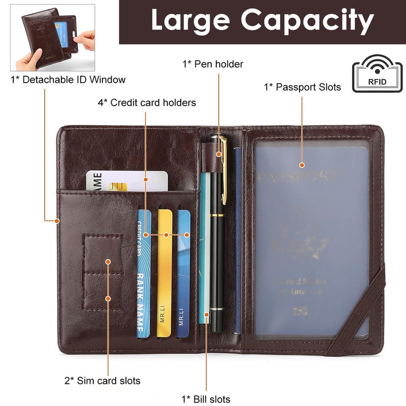 ELEPHANTBOAT® Passport Cover & Travel Organizer Premium PU Leather Passport Holder with Multi-Card Slots, Matte Clear ID Window, Elastic Strap Security & Stylish Embossed Design - Image 4