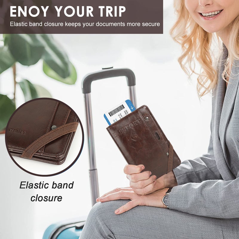 ELEPHANTBOAT® Passport Cover & Travel Organizer Premium PU Leather Passport Holder with Multi-Card Slots, Matte Clear ID Window, Elastic Strap Security & Stylish Embossed Design - Image 5