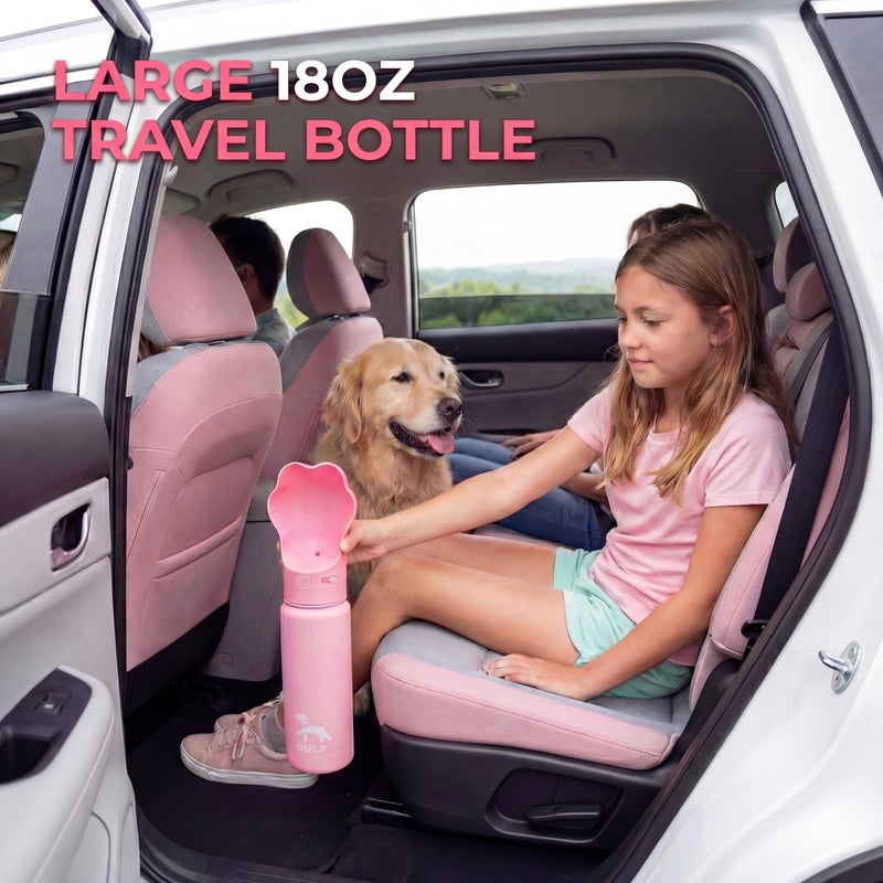 Duna Gulp 18oz Dog Travel Water Bottle with Paw-Shaped Bowl - Insulated Stainless Steel, Leakproof & Portable with Carry Strap for Outdoor Walking, Hiking & Pet Hydration on-The-Go - Pink - Image 5