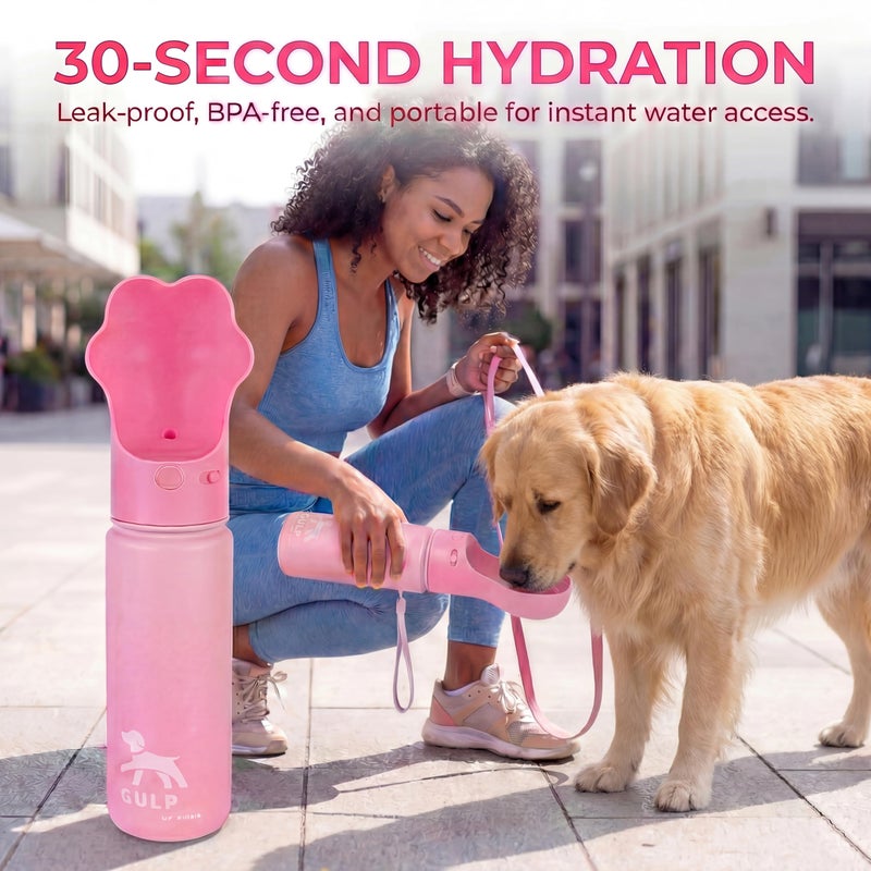 Duna Gulp 18oz Dog Travel Water Bottle with Paw-Shaped Bowl - Insulated Stainless Steel, Leakproof & Portable with Carry Strap for Outdoor Walking, Hiking & Pet Hydration on-The-Go - Pink - Image 4