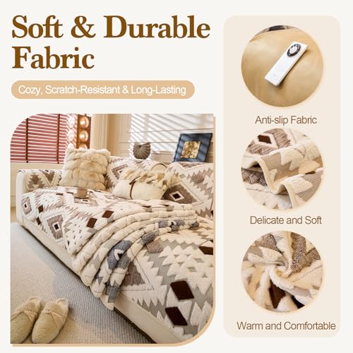 WEYOND Pet-Friendly Couch Covers for Sofa, Non-Slip Plush Couch Cover for 3 Cushion Couch Sofa, Washable Sofa Cover for Loveseat, 2 3 4 Seater (Seat Cover, 35.5" x 63", Coffee) - Image 4