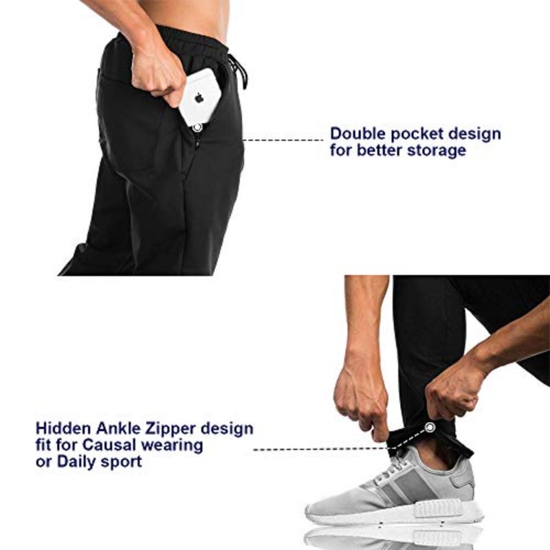 Gym joggers for men: polyester-cotton blend, black, moisture-wicking and zippered pockets - Image 3