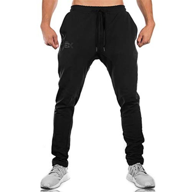Gym joggers for men: polyester-cotton blend, black, moisture-wicking and zippered pockets - Image 2