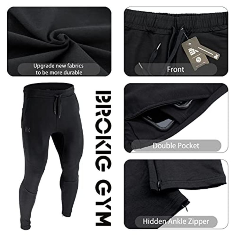 Gym joggers for men: polyester-cotton blend, black, moisture-wicking and zippered pockets - Image 4