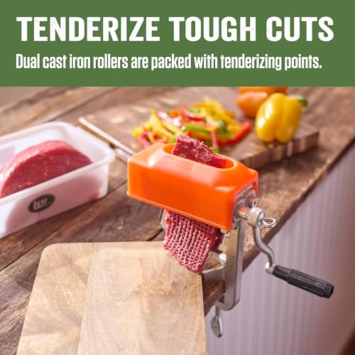 LEM Products Clamp-On Tenderizer, Cast Iron and Plastic, Orange - Image 3