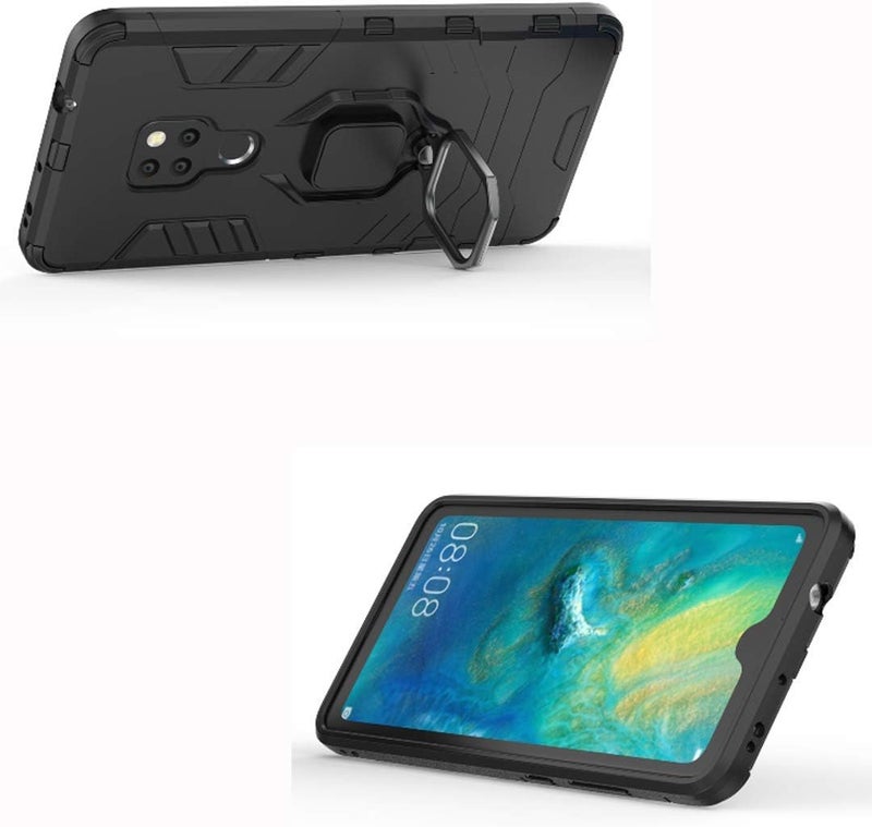 MaiJin Compatible with Huawei Mate20 Case, Metal Ring Grip Kickstand Shockproof Hard Bumper (Works with Magnetic Car Mount) Dual Layer Rugged Cover for Huawei Mate 20 (Black) - Image 2