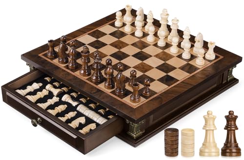 Peradix Magnetic Chess Set with 2 Builtin Storage Drawers 12 inch Wooden Strategy Board Games 2 Extra Queens Travel Magnet Chess Game for Adults Kids and Family Game Night Gift Package - Image 1