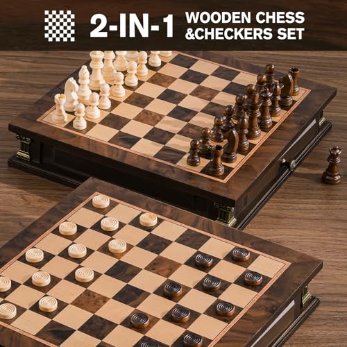 Peradix Magnetic Chess Set with 2 Builtin Storage Drawers 12 inch Wooden Strategy Board Games 2 Extra Queens Travel Magnet Chess Game for Adults Kids and Family Game Night Gift Package - Image 5