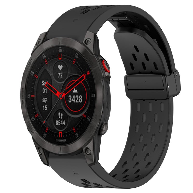 S-TOP For Garmin Epix Gen 2 Hole Folding Buckle 22mm Silicone Watch Band(Black) - Image 1