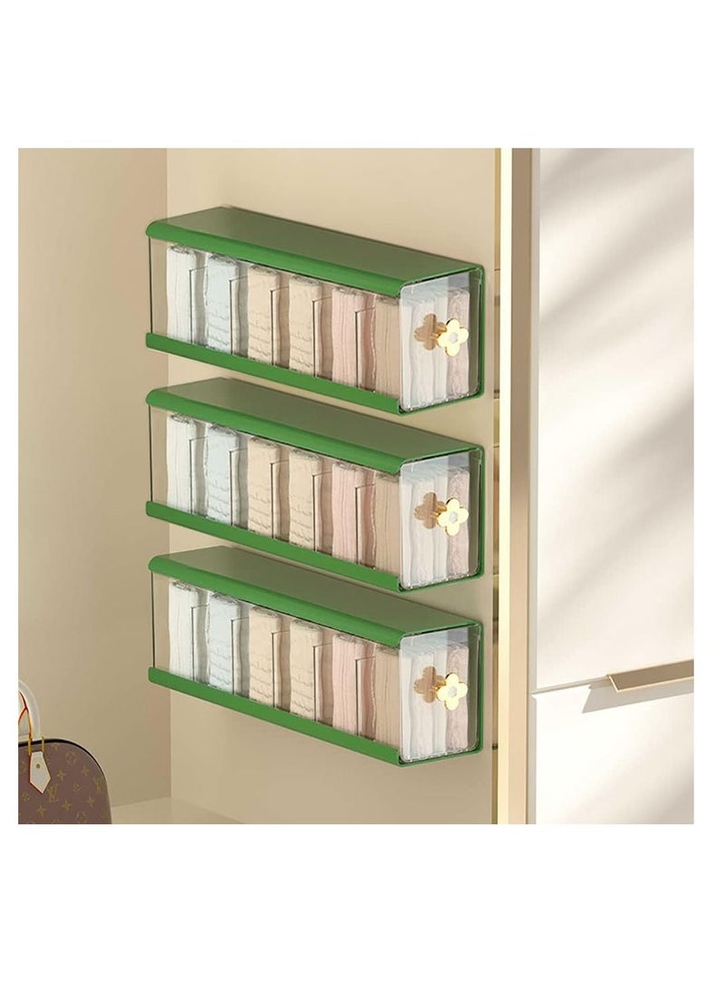 Plastic Underwear Storage Organizer Wall Mounted Drawer Storage Box for Underwear Socks Bras Panties Scarf Kitchen Spice and Small Things, 3pcs (Green)  - Image 1