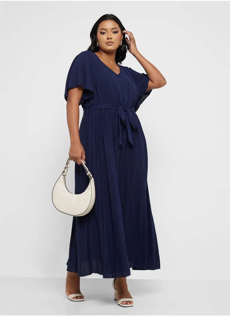 Ella Plus Pleated Dress With Flouncy Sleeve