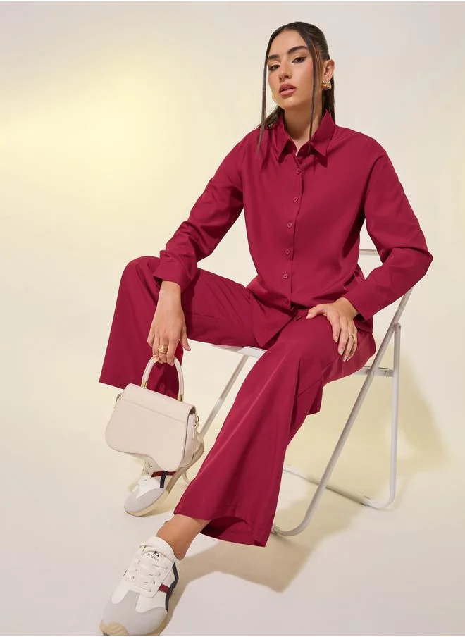 ستايلي Solid Long Sleeve Shirt and Pants Co-Ords