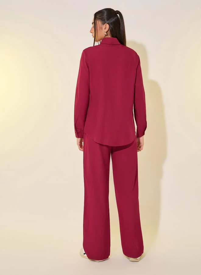 Take Two Solid Long Sleeve Shirt and Pants Co-Ords