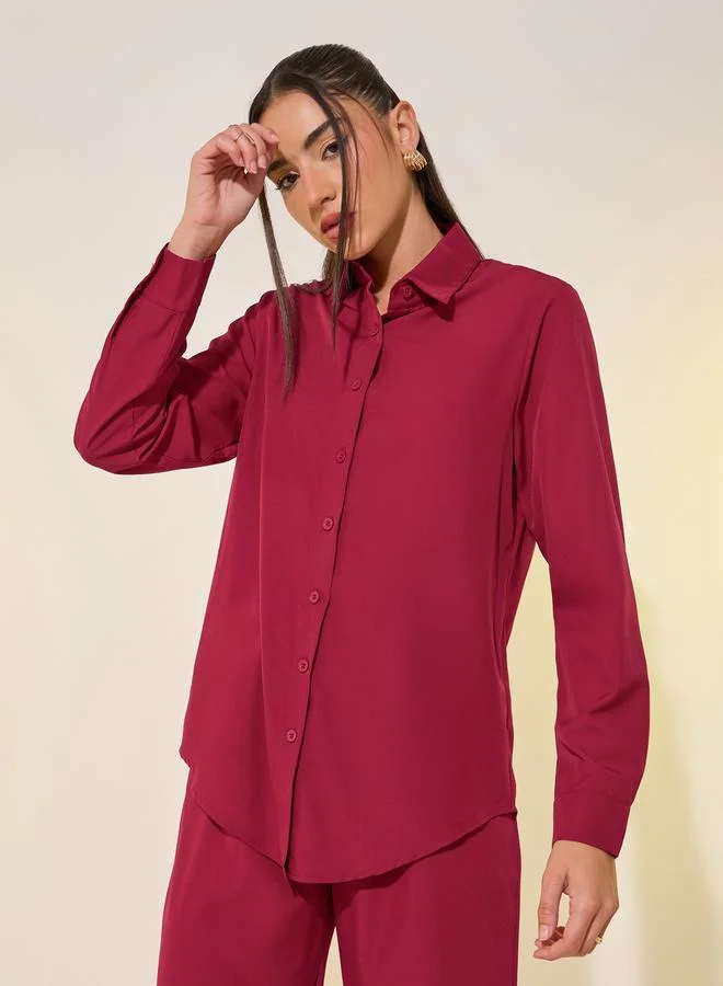Take Two Solid Long Sleeve Shirt and Pants Co-Ords