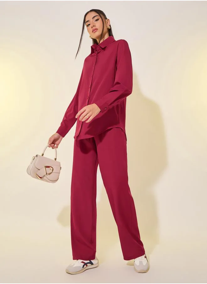 ستايلي Solid Long Sleeve Shirt and Pants Co-Ords