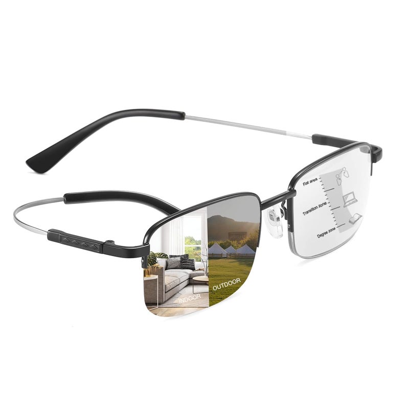 Yimi Progressive Photochromic Multifocus Reading Glasses Uv400 Sunglasses Blue Light Blocking Computer Readers For Men Women (Black  1.50  Multiplier_X) - Image 1