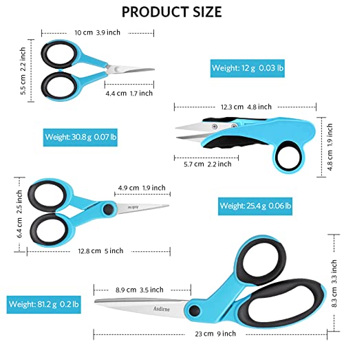 Asdirne Premium sewing Scissors Bundle, Perfect Sewing Partners, Sharp and Durable, Comfortable Handle, Contains 9”Fabric scissors, 5”Detail Shear, 3.9”Embroidery Scissors, 4.8”Thread Snips - Image 4