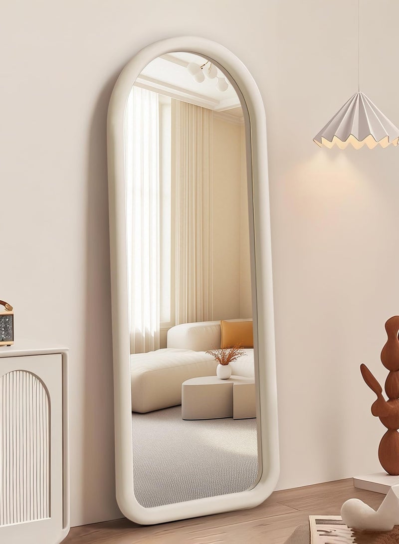 Arabest Arched Full Length Mirror, Free Standing Floor Velvet Frame Mirror for Leaning or Hanging, Soft Touch Bedroom & Living Room Decor, Cream White - Image 1