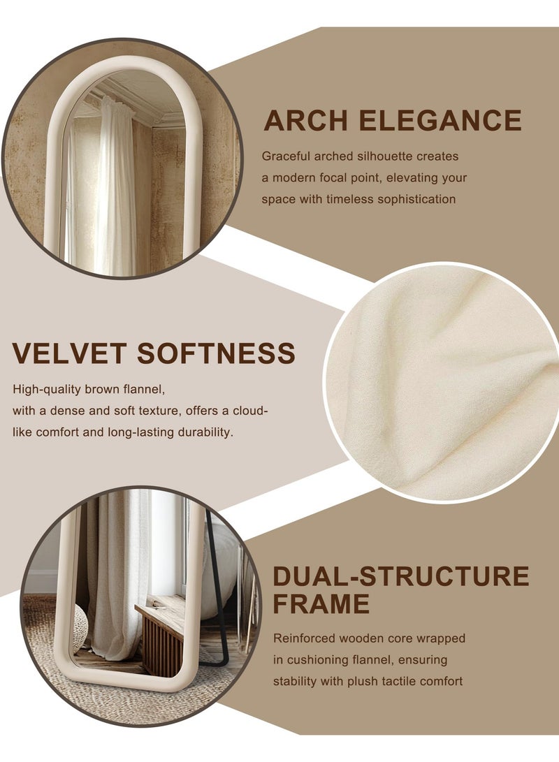 Arabest Arched Full Length Mirror, Free Standing Floor Velvet Frame Mirror for Leaning or Hanging, Soft Touch Bedroom & Living Room Decor, Cream White - Image 5