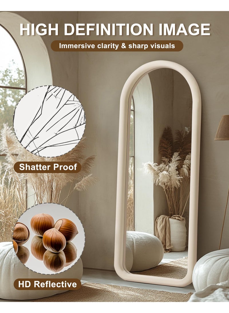 Arabest Arched Full Length Mirror, Free Standing Floor Velvet Frame Mirror for Leaning or Hanging, Soft Touch Bedroom & Living Room Decor, Cream White - Image 3