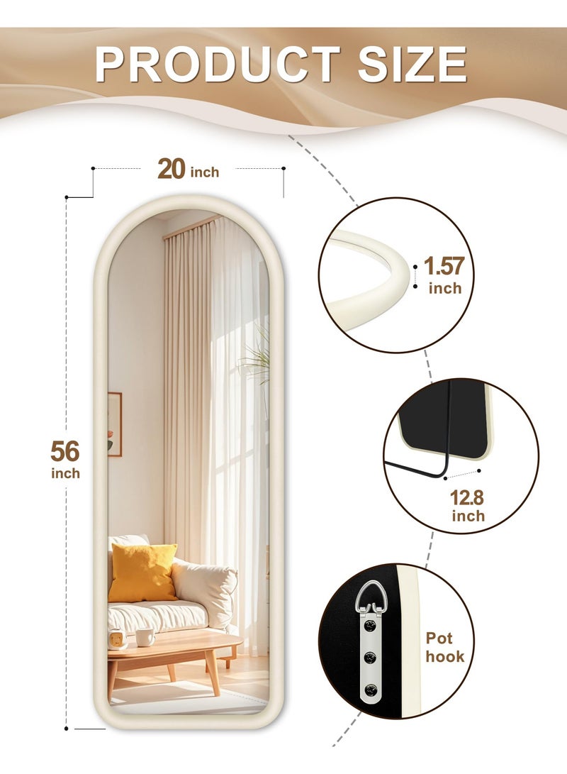 Arabest Arched Full Length Mirror, Free Standing Floor Velvet Frame Mirror for Leaning or Hanging, Soft Touch Bedroom & Living Room Decor, Cream White - Image 4