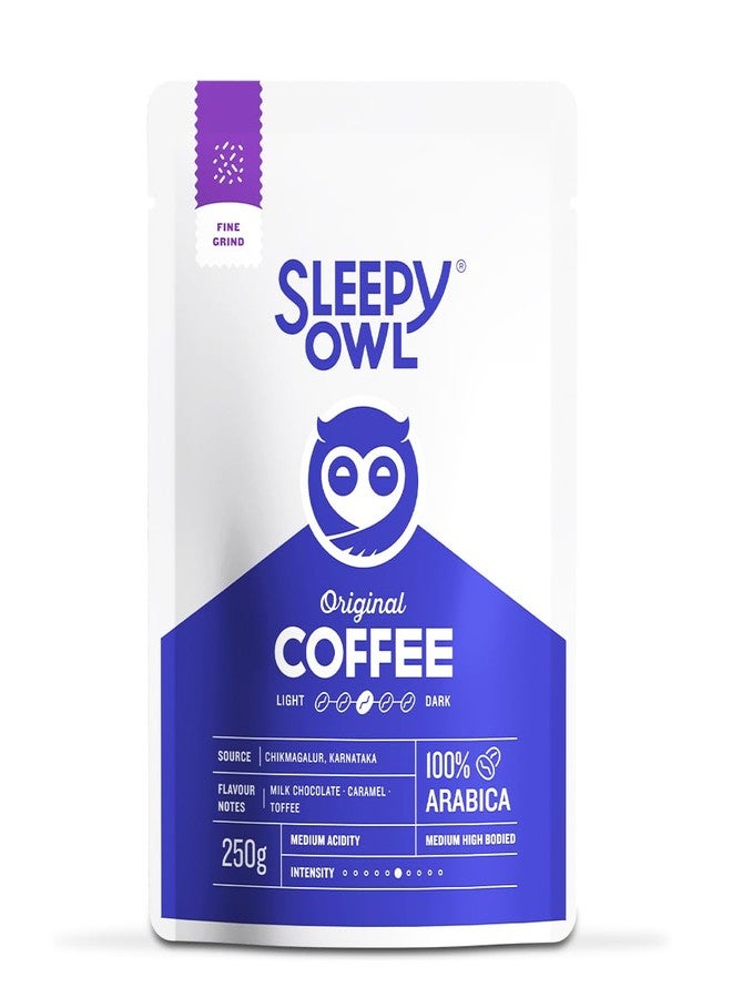 Sleepy Owl Original Ground Coffee | Fine Grind Coffee | Moka Pot, Home Espresso | Medium Roast | 100% Arabica | Freshly Roasted & Ground | 250g | Directly Sourced From Chikmagalur - Image 1