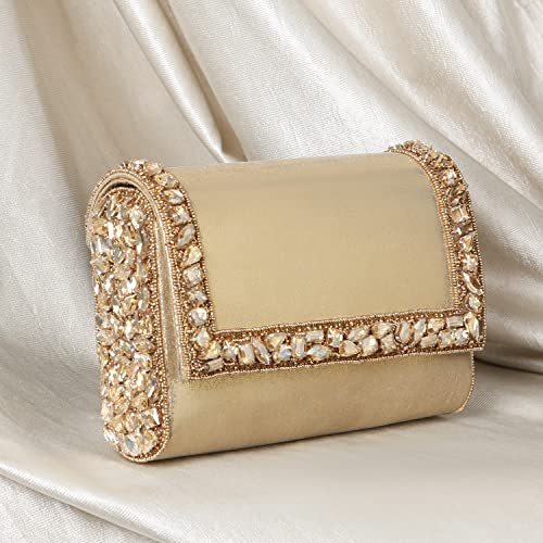 Peora Clutch Purses For Women Wedding Handmade Evening Handbags Party Bridal Clutch, Gold - Image 5