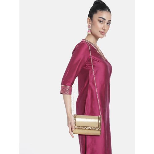 Peora Clutch Purses For Women Wedding Handmade Evening Handbags Party Bridal Clutch, Gold - Image 3