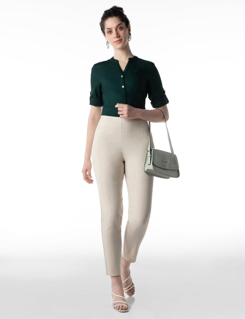 FYLTR Women's Casual Lightweight Top - Roll Up Sleeve | Twin Button Placket | Soft & Comfortable (Emerald Green, S) - Image 5