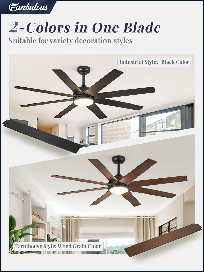 Fanbulous Ceiling Fans with Lights, 60 inch Black Ceiling Fan with Light and Remote, Outdoor Ceiling Fans for Living Room Patio, 6 Speeds, Reversible Quiet DC Motor, 3 CCT, Bi-color 8 Blades - Image 4
