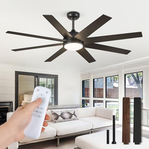 Fanbulous Ceiling Fans with Lights, 60 inch Black Ceiling Fan with Light and Remote, Outdoor Ceiling Fans for Living Room Patio, 6 Speeds, Reversible Quiet DC Motor, 3 CCT, Bi-color 8 Blades - Image 1