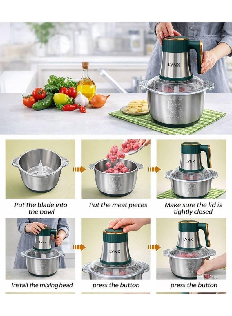 Lynx Electric Food Chopper 500W 5L Stainless Steel Bowl, 2 Speed Powerful Copper Motor, Quad Blade Design, Heavy Duty Meat Vegetable Grinder, Safe Lock System - Image 5