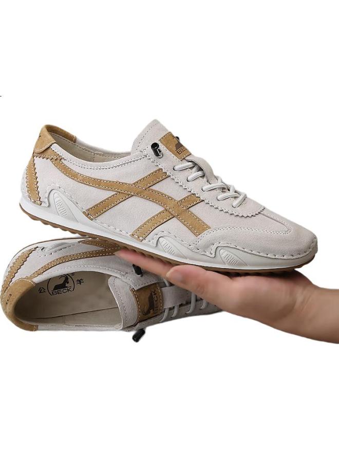 Beck Men'S Summer Breathable Casual Shoes Genuine Leather Thin Classic Forrest Gump Shoes Men'S Board Shoes New White Brown Size 42 - Image 2