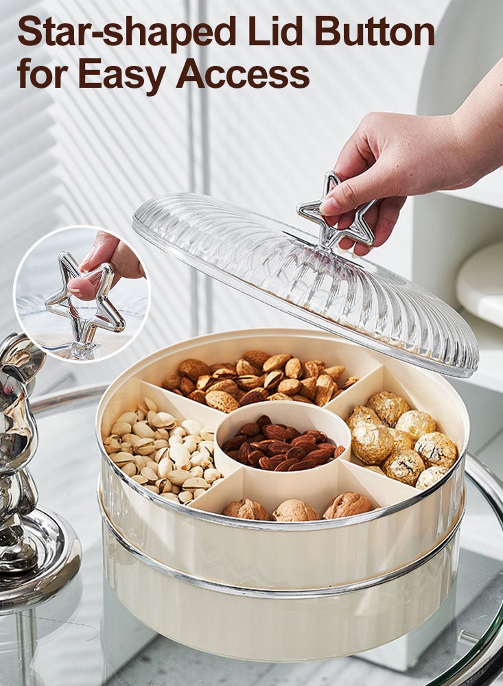 بيرفيي 3 طبقة صينية تقديم المكسرات والحلوى، صينية المقبلات مع غطاء، 5 أقسام، صندوق تقديم الوجبات الخفيفة للفواكه المجففة والكوكيز الحلوة - Image 2
