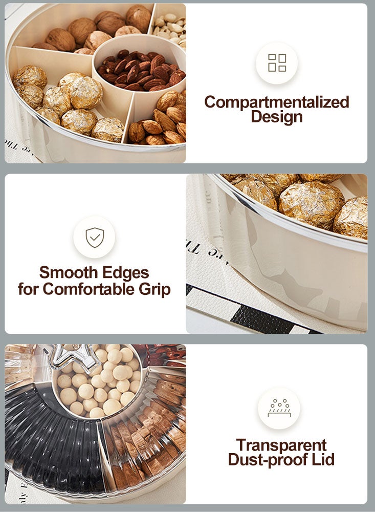 بيرفيي 3 طبقة صينية تقديم المكسرات والحلوى، صينية المقبلات مع غطاء، 5 أقسام، صندوق تقديم الوجبات الخفيفة للفواكه المجففة والكوكيز الحلوة - Image 3