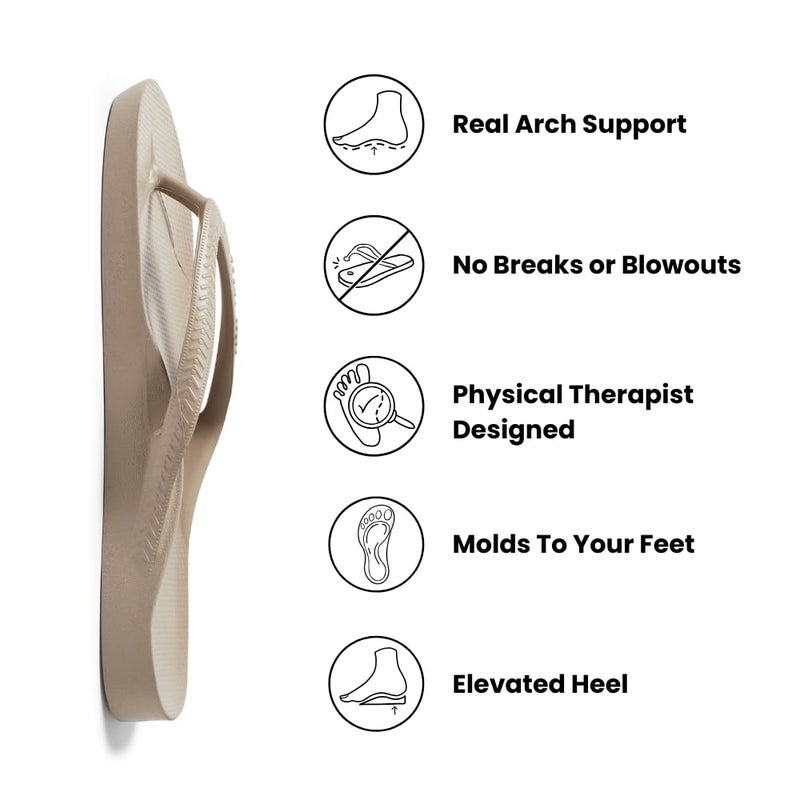 Archies Arch Support Flip Flops for Men & Women â€“ Orthotic Sandals for Plantar Fasciitis Relief â€“ Lightweight, Cushioning, Shock-Absorbing Sandals for Walking, Foot Pain & All-Day Comfort - Taupe (US Men's 7 / US Women's 8) - Image 2