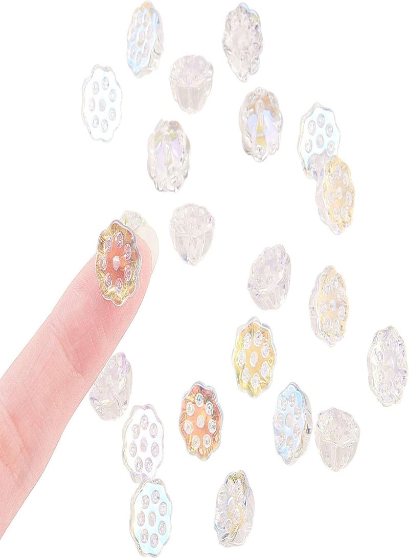 GGOOT 50 Pcs Transparent Glass Crystal Loose Beads Clear AB Color Plated Lotus Pod Seedpod Shape for Bracelet Necklace Earrings Jewelry Making DIY Design - 10x7.5mm  - Image 4