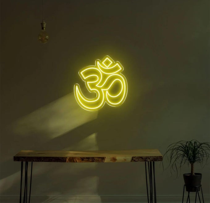 OM LED NEON LIGHT FOR WALL OFFICE POOJA ROOM MANDIR DECORATION HOME DECORE DIWALI GIFT 8INCH X 9INCH YELLOW