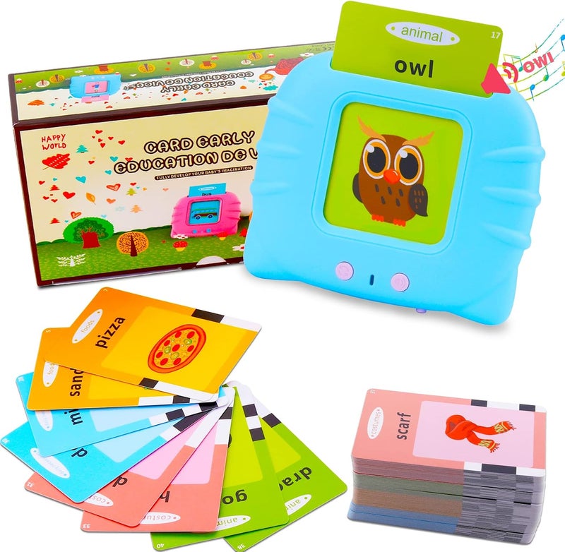 SURPN Talking Flash Cards Learning Toys for Toddlers 1-6 Year Old,British English, 224 Words, Audible Educational Toys, Preschool Learning Resource Electronic Interactive Toy Birthday Gifts for  Kids-Blue - Image 1