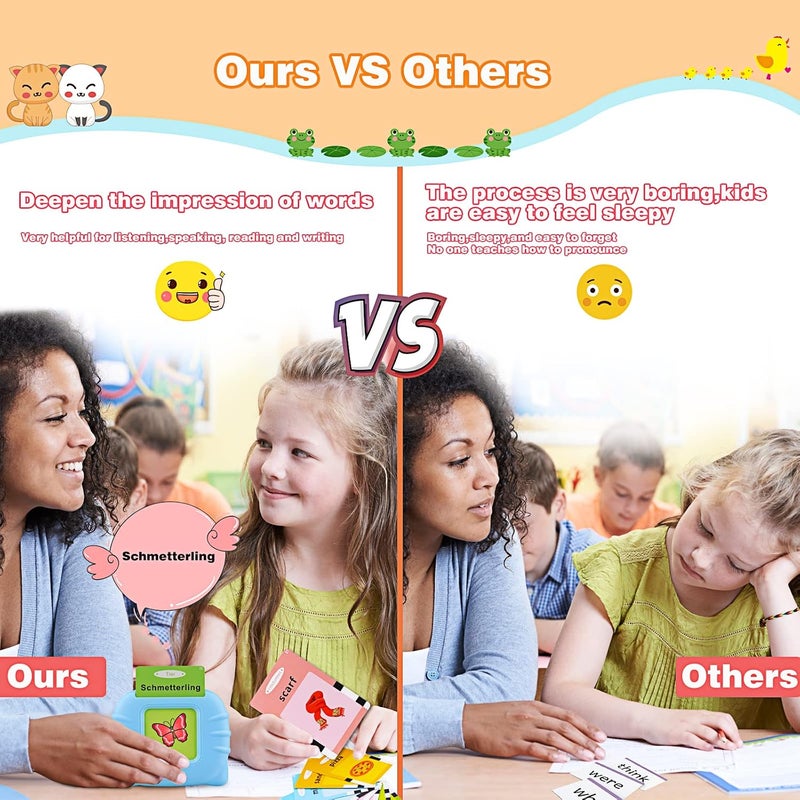 SURPN Talking Flash Cards Learning Toys for Toddlers 1-6 Year Old,British English, 224 Words, Audible Educational Toys, Preschool Learning Resource Electronic Interactive Toy Birthday Gifts for  Kids-Blue - Image 5