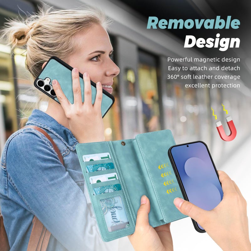 TwoHead Wallet Case Compatible with Samsung Galaxy S25 FE,Detachable Magnetic Phone Case,PU Leather All-Round Protective Cover Wallet,with Card Holder/Change Pocket(6.7 in,Blue) - Image 3