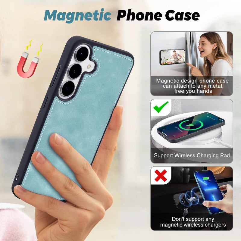 TwoHead Wallet Case Compatible with Samsung Galaxy S25 FE,Detachable Magnetic Phone Case,PU Leather All-Round Protective Cover Wallet,with Card Holder/Change Pocket(6.7 in,Blue) - Image 5