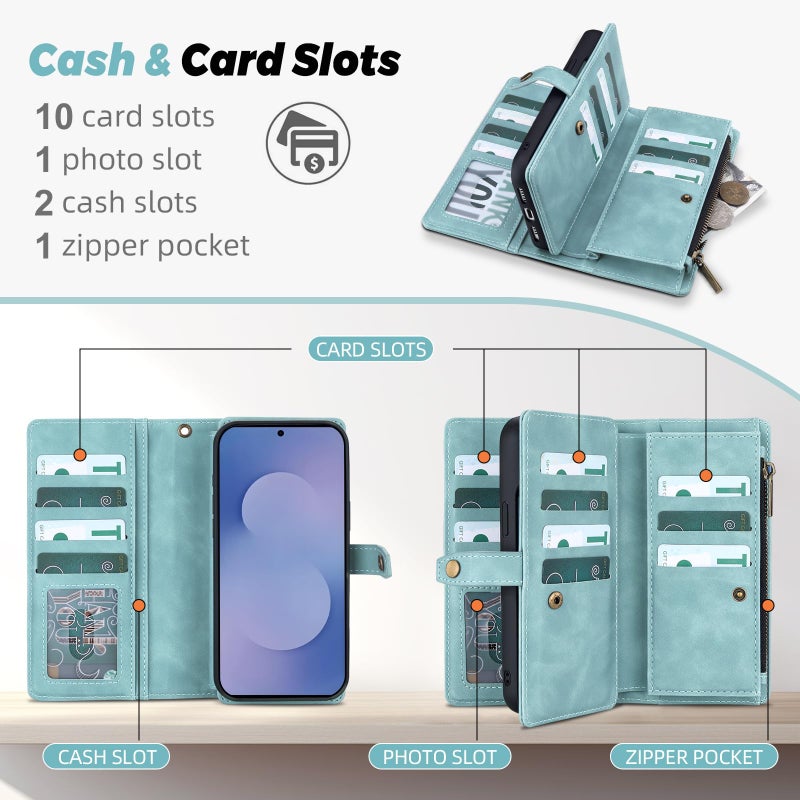 TwoHead Wallet Case Compatible with Samsung Galaxy S25 FE,Detachable Magnetic Phone Case,PU Leather All-Round Protective Cover Wallet,with Card Holder/Change Pocket(6.7 in,Blue) - Image 2