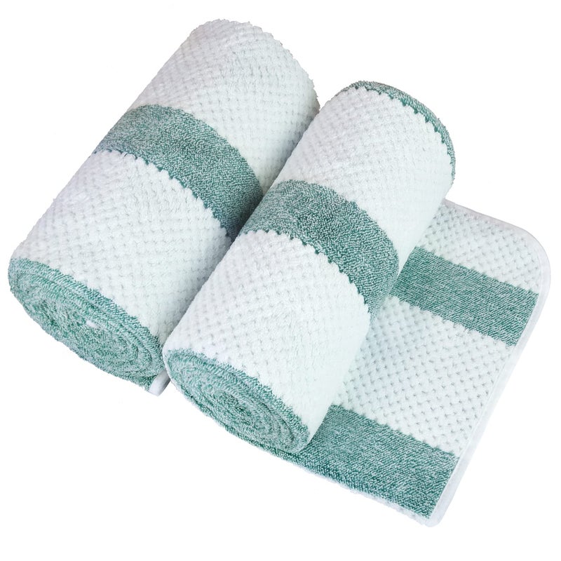 جي ام ال مناشف حمام الألياف الدقيقة JML من منشفة حمام 2 حزمة (30 "" × 60 "") ناعمة كبيرة الحجم فائقة الاستخدام والتجفيف السريع متعددة الأغراض للرياضة اللياقة البدنية يوجا الشريط الخضراء - Image 2