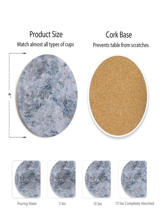Hoomey Set of 6 Blue Abstract Onyx Marble Coasters with Holder, Absorbent Ceramic Coasters for Drinks, Coasters with Cork Backing for Table Protection, Home Decor, Coffee Table Decor - Image 4