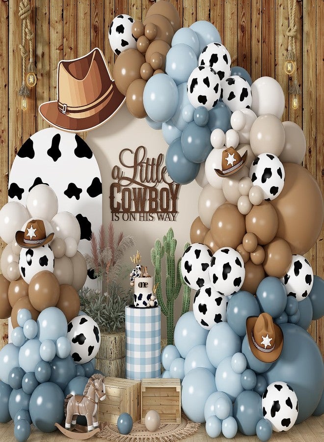 Togvu Cowboy Western Balloon Arch Kit, Dusty Blue Brown Double Stuffed Sand White Balloon Garland with Cow Print Balloons for Boys Western Cowboy Theme Birthday First Rodeo Baby Boy Shower Party Decorations - Image 1
