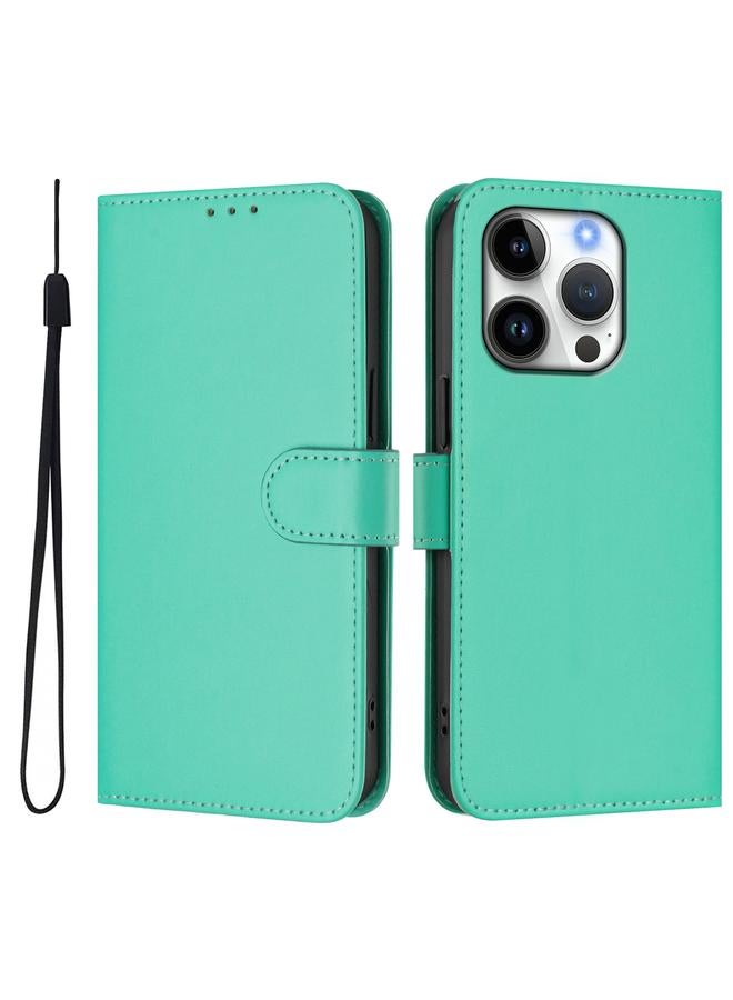 S-TOP Case For iPhone 16 Pro Skin Feel Solid Color Leather Phone Case with Lanyard - Image 2